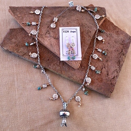 Natural Turquoise, Copper & Pewter Necklace Set