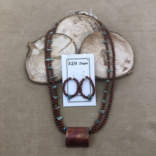 Natural Turquoise & Red Jasper Necklace & Earring Set