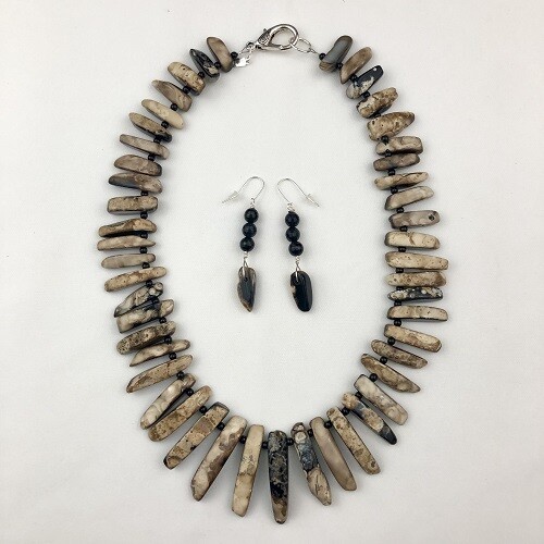 Brown & Black Agate Necklace & Earring Set SOLD
