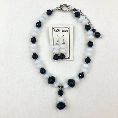 Lab Created Opals & Onyx Necklace Set