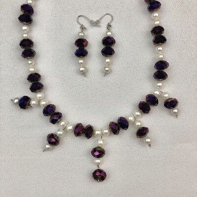 Freshwater Pearls & Crystal Pearl necklace & Earring Set