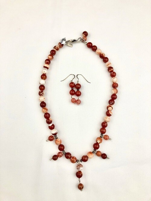 Fire Agate Necklace & Earring Set
