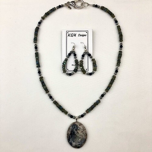Onyx, Labradorite & Hematite Necklace & Earring Set SOLD
