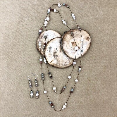 Jasper & Freshwater Pearl Necklace & Earring Set