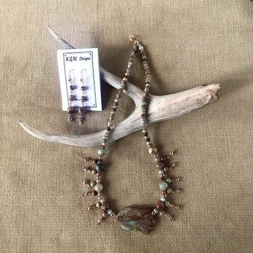 Jasper & Copper Necklace & Earring Set