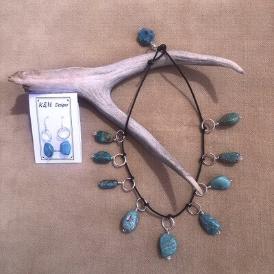 Natural Turquoise & Pewter Necklace & Earring Set