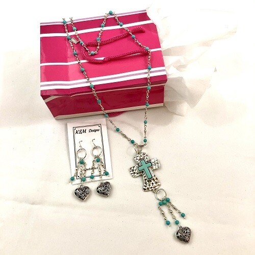 Pewter & Bead Necklace & Earring Set   SOLD
