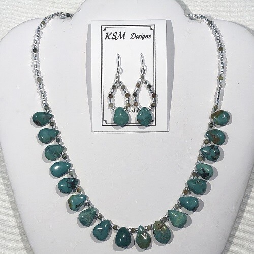 Turquoise, Crystal & Agate Necklace & Earring Set  SOLD
