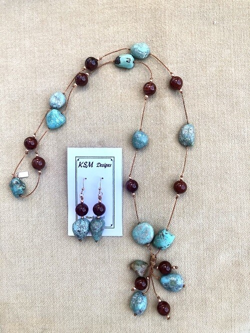 Natural Turquoise & Red Jasper Necklace & Earring Set SOLD