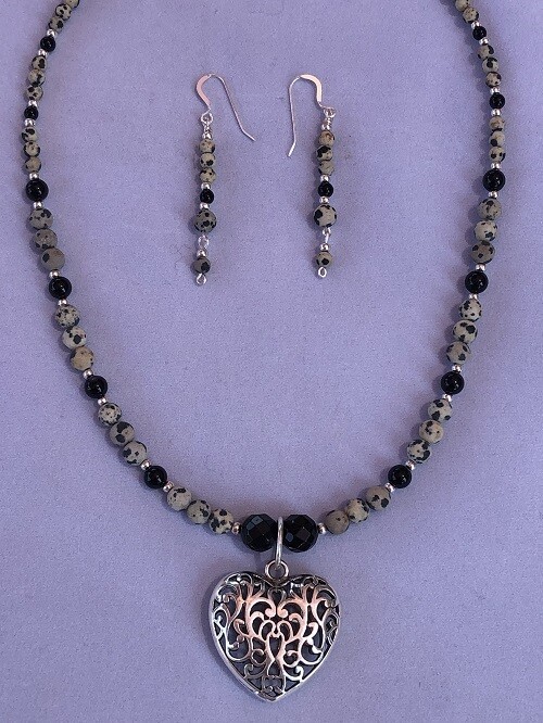 Dalmatian Agate & Black Onyx Necklace & Earring Set SOLD