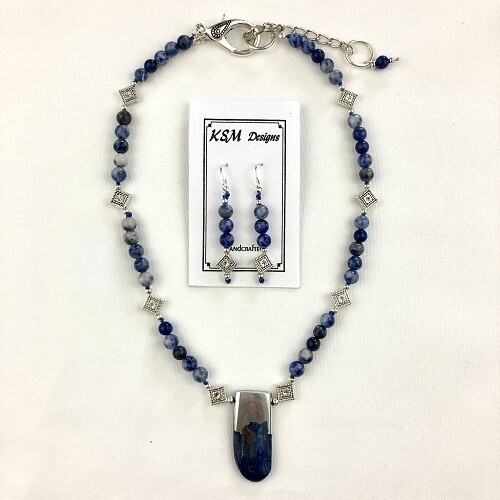 Sodalite & Pewter Necklace & Earring Set