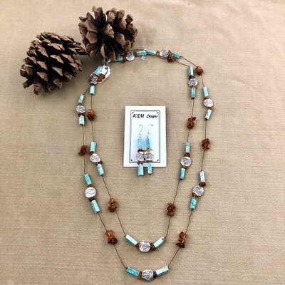 Turquoise Jasper & Amber Necklace & Earring Set