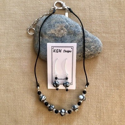 Black Web Jasper & Onyx Necklace & Earring Set