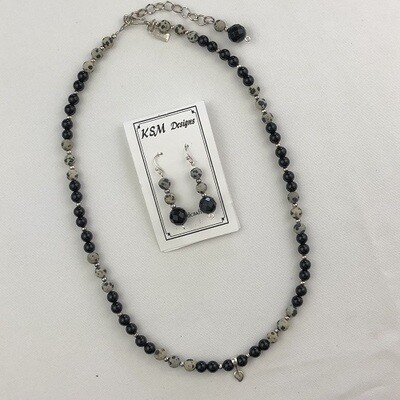 Dalmatian & Onyx Necklace & Earring Set