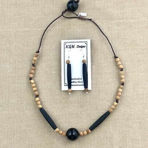 Black Onyx & Wood Necklace Set