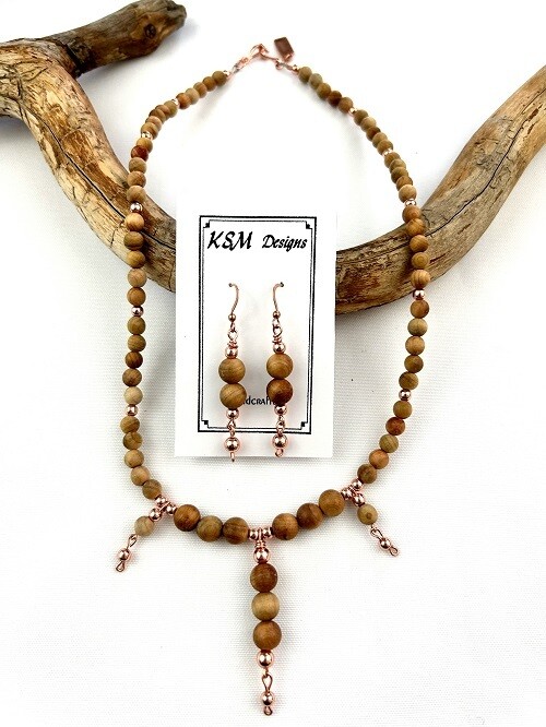 Wood &amp; Copper Necklace &amp;n Earring Set