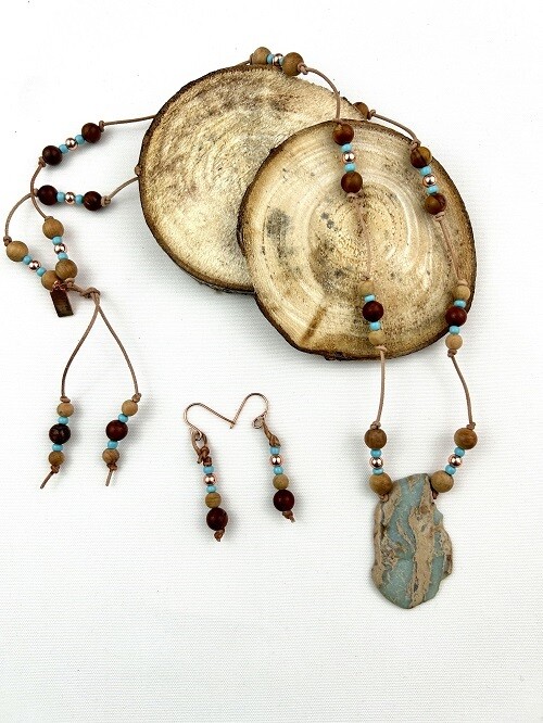 Red Creek Jasper & Wood Necklace & Earring Set