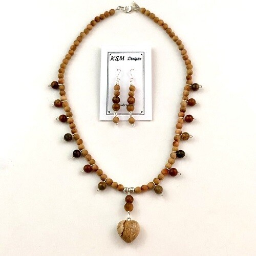 Red Creek Jasper & Wood Necklace & Earring Set