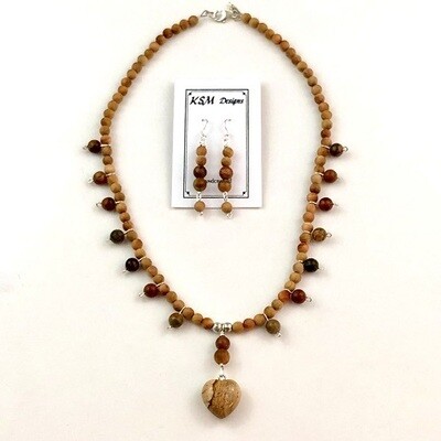 Red Creek Jasper &amp; Wood Necklace &amp; Earring Set