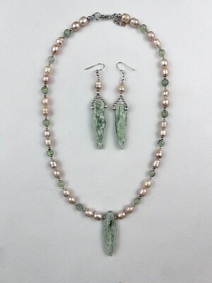Kyanite & Freshwater Pearl Necklace & Earrings