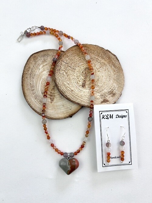 ORANGE CHALCEDONY NECKLACE &amp; EARRING SET