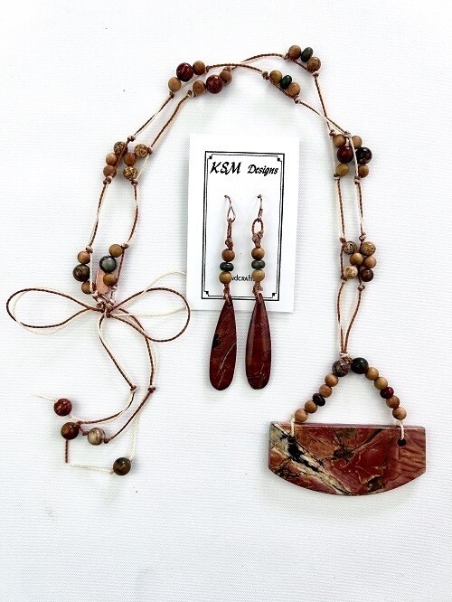 Red Creek Jasper &amp; Wood Necklace &amp; Earring Set SOLD