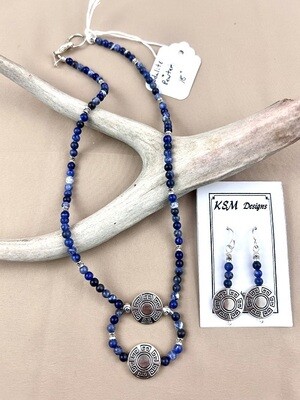 SODALITE &amp; PEWTER NECKLACE &amp; EARRING SET