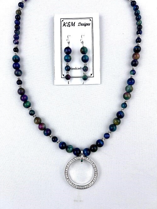 RAINBOW TIGER&#39;S EYE NECKLACE &amp; EARRING SET
