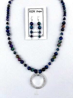 RAINBOW TIGER&#39;S EYE NECKLACE &amp; EARRING SET