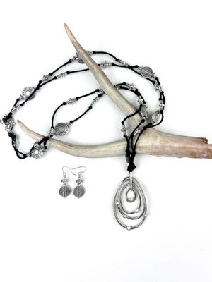 PEWTER &amp; RATTAIL NECKLACE &amp; EARRING SET