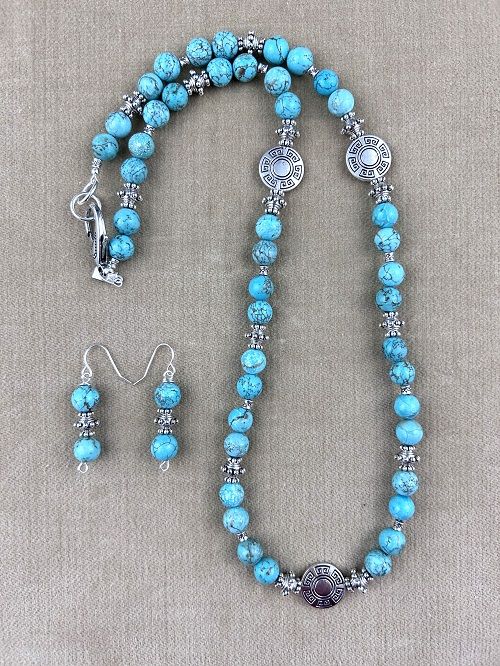 MAGNESITE &amp; PEWTER NECKLACE &amp; EARRING SET