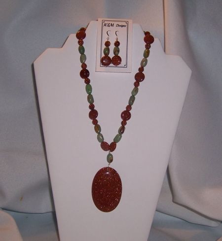 BROWN GOLDSTONE &amp; TURQUOISE NECKLACE &amp; EARRING SET