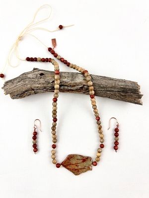 GOLD BROWN STONE NECKLACE &amp; EARRING SET