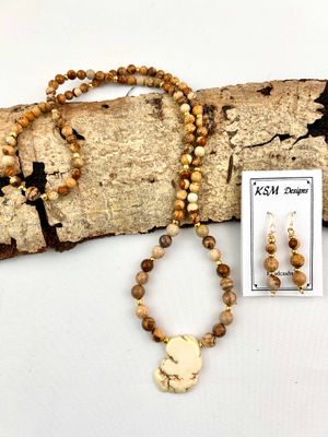 HOWOLITE &amp; WOOD NECKLACE  SET