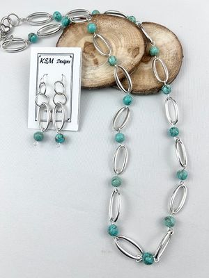 MAGNESITE &amp; PEWTER NECKLACE &amp; EARRING SET