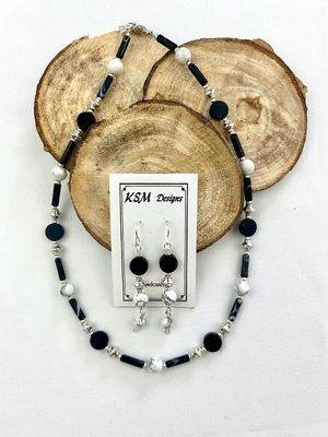 ONYX, HOWOLITE, &amp; TUXEDO NECKLACE &amp; EARRING SET