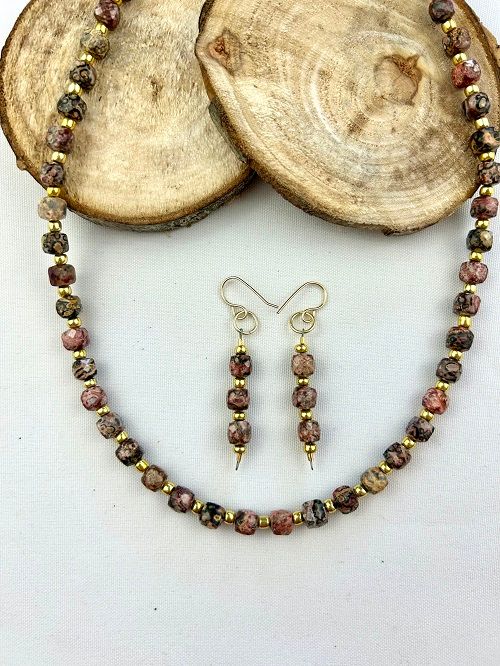 LEOPARD SKIN JASPER NECKLACE &amp; EARRING SET