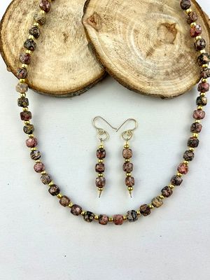LEOPARD SKIN JASPER NECKLACE &amp; EARRING SET