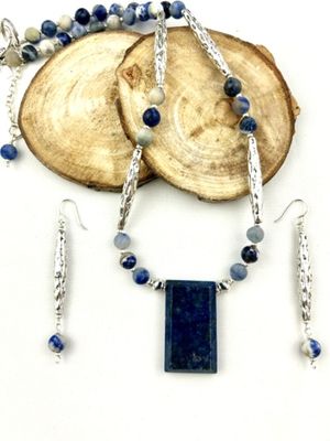 SODOLITE &amp; PEWTER NECKLACE &amp; EARRING SET