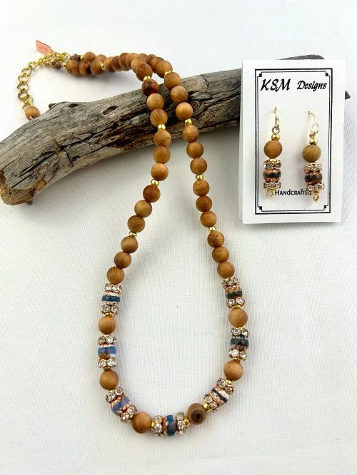 TIBETAN &amp; WOOD NECKLACE &amp; EARRING SET