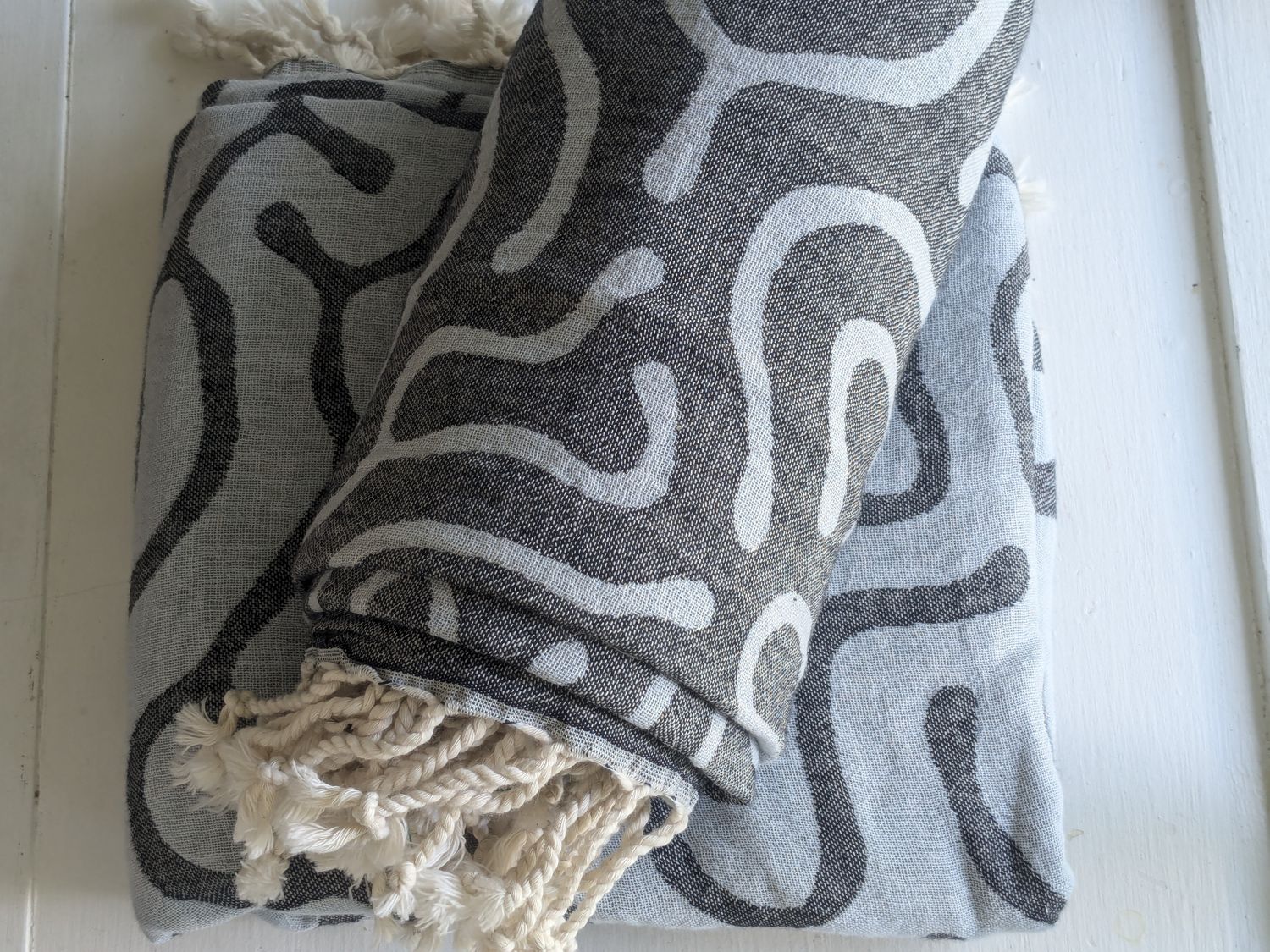 Turkish towel Charcoal + Light blue