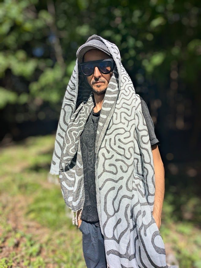 Turkish towel Charcoal + Light blue