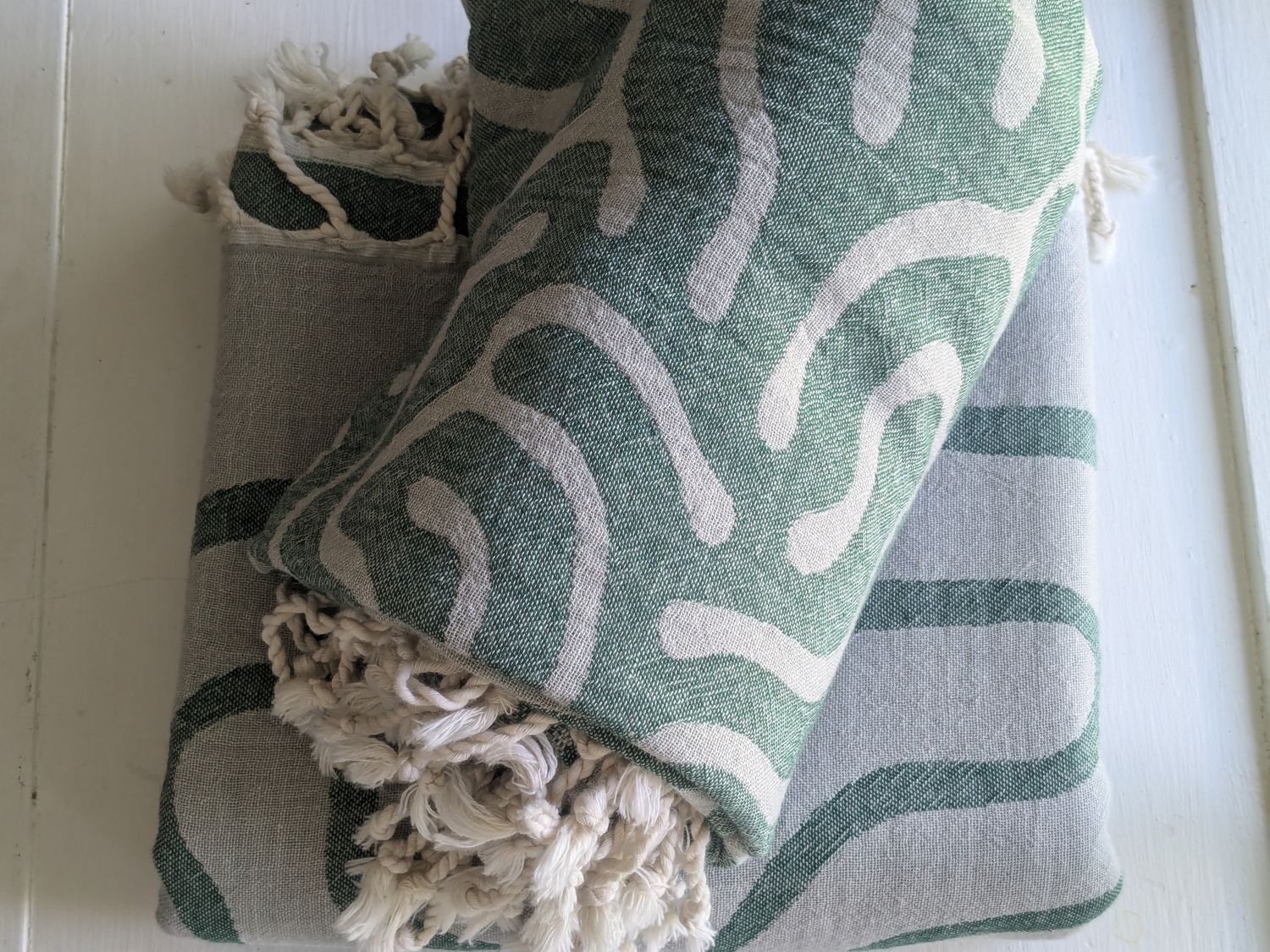 Turkish towel  Green + Gray
