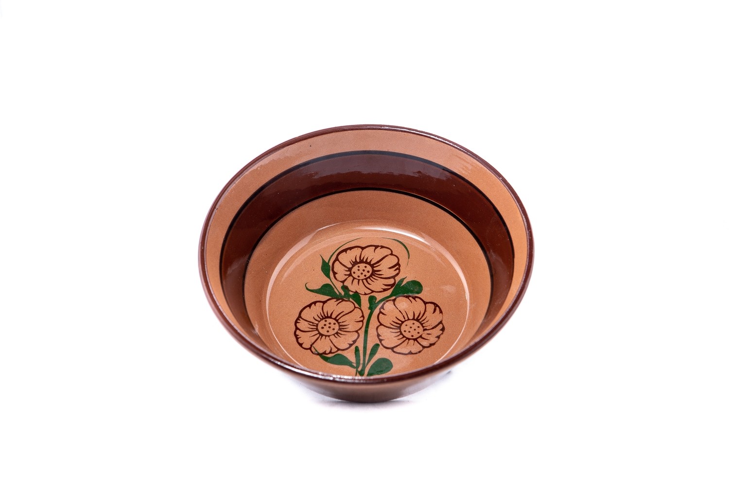 Plato Flores Centro Verde / Clay Bowl Brown band