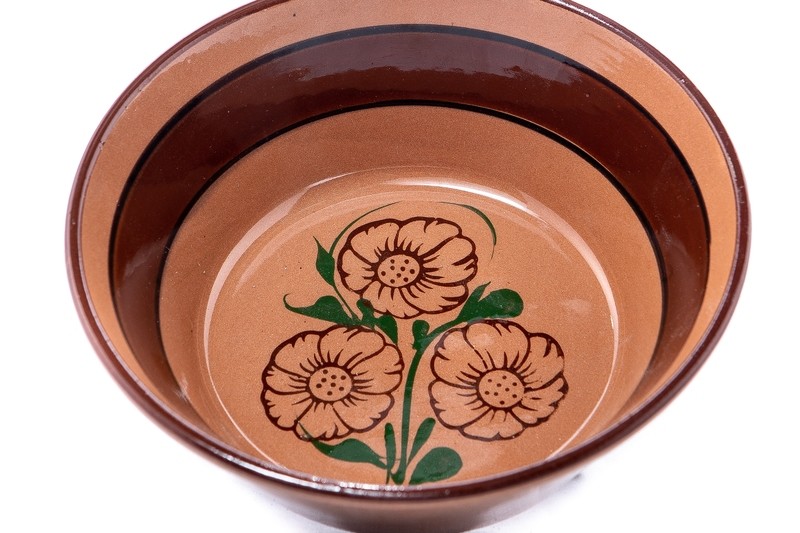 Plato Flores Centro Verde / Clay Bowl Brown band