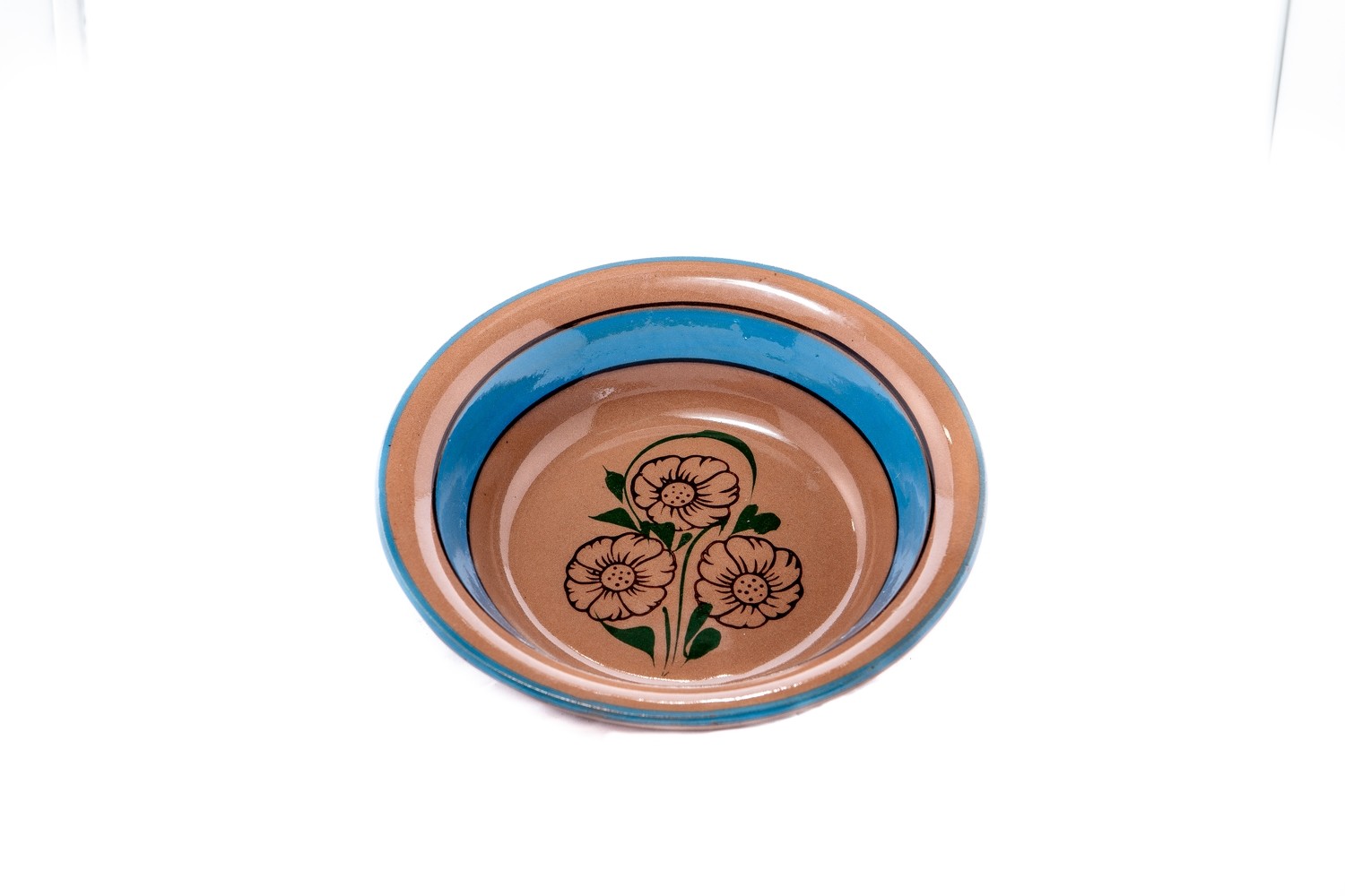 Plato Flores Centro Azul  / Clay Bowl Blue Band