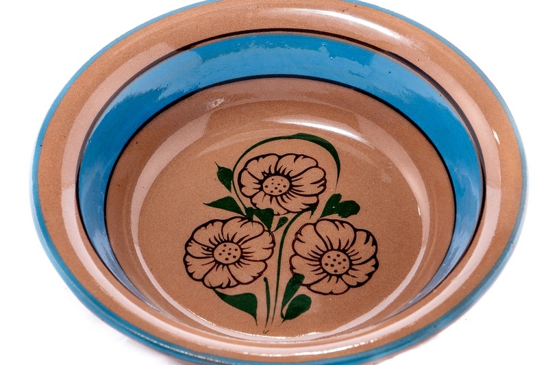 Plato Flores Centro Azul  / Clay Bowl Blue Band