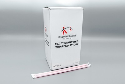 Los Dos Hermanos 10.25&quot; Giant Red Wrapped Straws 4/300 Ct