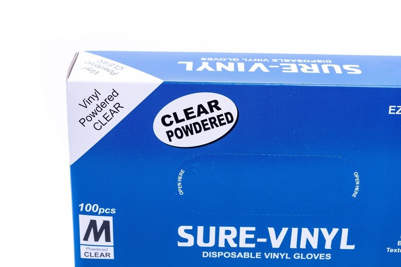 EZ Gloves Sure-Vinyl Gloves Powdered Clear 100pcs Medium