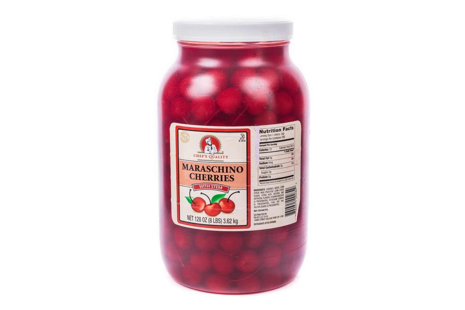 Chef&#39;s Quality Maraschino Cherries  Red W/Stem 8Lbs